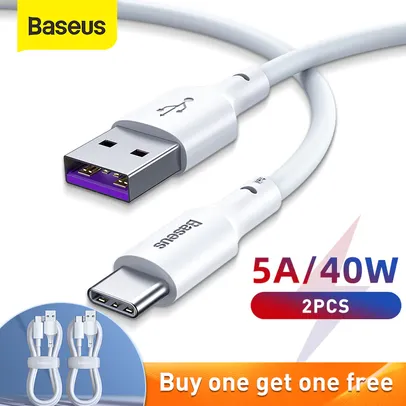 [2 Un] Cabo USB-C Baseus Fast Charging 5A | R$16