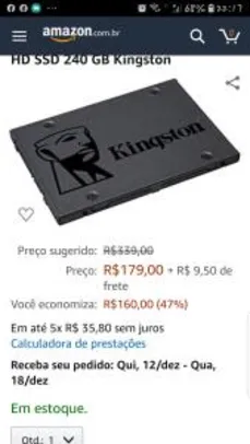 HD SSD 240 GB Kingston - R$179