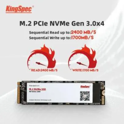 SSD Kingspec M.2 1TB NVMe, Leitura 2400MB/s, Gravação 1700MB/s | R$444