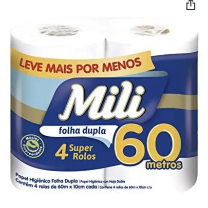 Mili, Papel Higiênico Folha Dupla 4 Rolos, 60m | R$10