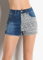 Janine - Short Jeans Azul com Estampa de Onça | R$20