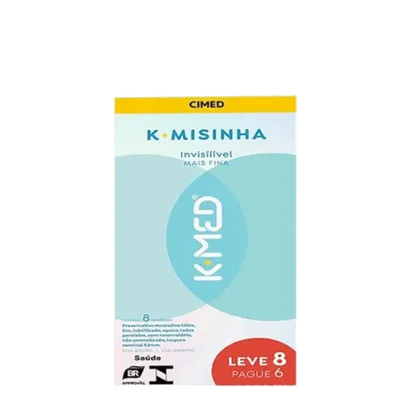 Preservativo Masculino K-Med K-Misinha Lubrificado Invisível Mais Fina 8 Unidades