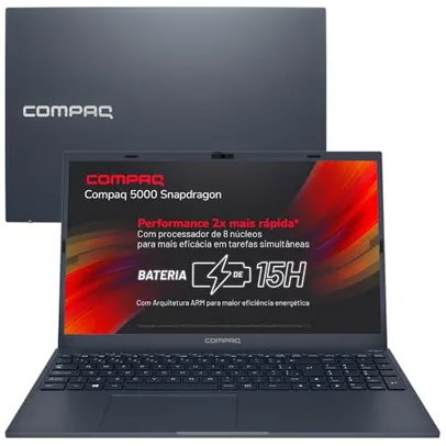 Notebook Compaq Presario 5112 Snapdragon™ 7C 4GB 128GB UFS 15,6”, 15H de Bateria, Windows 11, Azul Escuro - 2 ANOS DE GARANTIA DE FÁBRICA