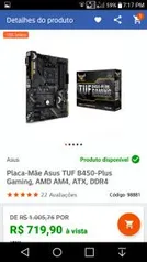 Placa-Mãe Asus TUF B450-Plus Gaming, AMD AM4, ATX, DDR4 | R$683