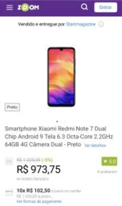 Smartphone Xiaomi Redmi Note 7 Dual Chip Android 9 Tela 6.3 Octa-Core 2.2GHz 64GB 4G Câmera Dual - Preto | R$974
