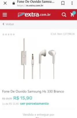 Fone De Ouvido Samsung Hs 330 Branco - R$16