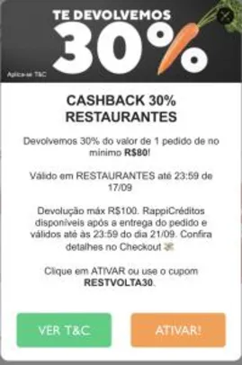 30% de cashback em Restaurantes | Pelando