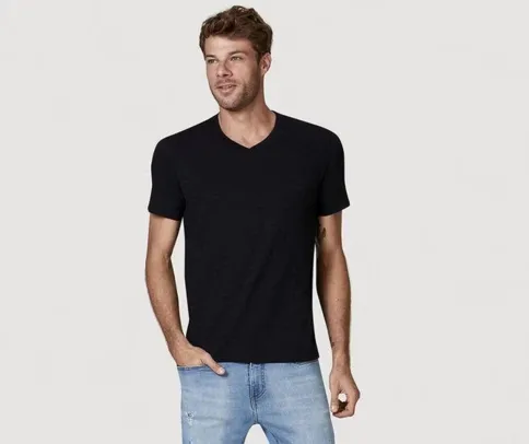 Camiseta Hering Masculina Hering Flame Gola V Preta - P ao XG