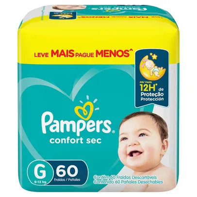 [Regional] 60% na 2°Un - Fralda Pampers Confort Sec G 60 unidades