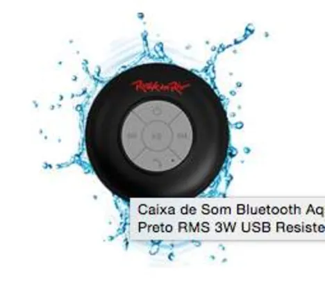 [Submarino] Caixa de Som Bluetooth Aquarius Rock in Rio Preto RMS 3W USB Resistente à Água
