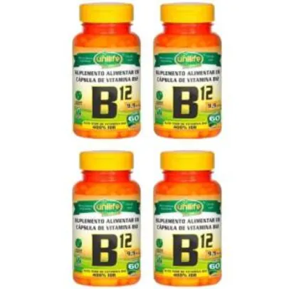 Kit 4X Vitamina B12 (cianocobalamina) 60 Cápsulas Unilife - R$84
