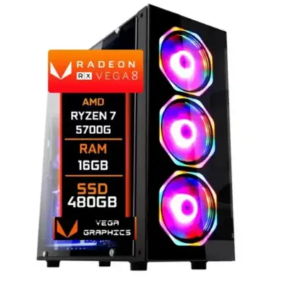 PC Gamer A520, Ryzen 7 5700G, 16GB DDR4, SSD 480GB - Windows 10 pro - AMD