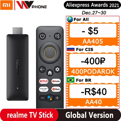 47.79US $ 21% OFF|Global Version realme 4K Smart Google TV Stick 2GB 8GB ARM Cortex A53 Bluetooth 5.0 HDMI 2.1 4kp60 Netflix Google Assistant|TV Stick