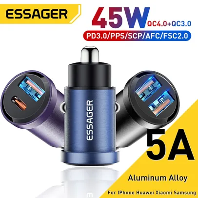 Carregador Essager 45w Usb Car Charger Quick Charge4.0 Qc Pd 3.0 Scp 5a Usb Type C Car