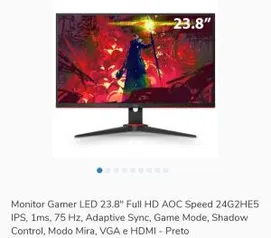 Monitor Gamer LED 23.8" Full HD AOC R$799