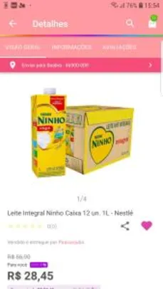 [Clube da Lu] Leite Integral Ninho Caixa 12 un. 1L - Nestlé R$ 28