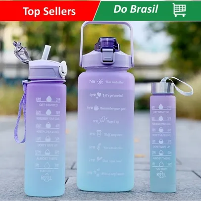 [No Brasil] KIT 3 GARRAFAS 2Litros 900ml 300ml Squeeze Fases Motivadoras Adesivos 2D 3D