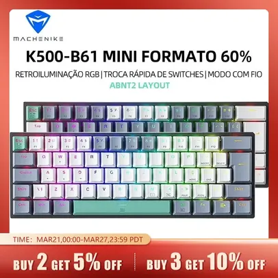 [Taxa Inclusa] Teclado Mecânico Machenike K500 B61 Mini 60% ABNT2 Layout RGB Backlight Hot Swappable NKRO Wired Gaming Teclado Para PC Gamer