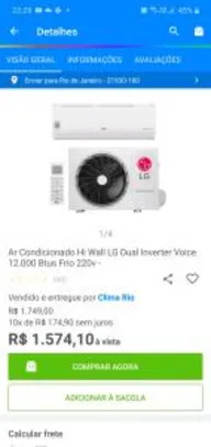 Ar Condicionado Hi Wall LG Dual Inverter Voice 12.000 Btus Frio 220v R$ 1574