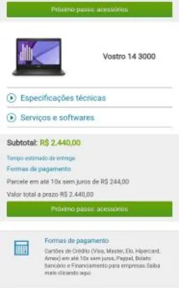 Notebook Dell Vostro 14 3000 R$2290,00 com cupom