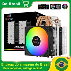 [R$64 "MOEDAS"/BR] CPU Cooler RGB 2Fans 6 HeatPipes 4 pinos Intel/Amd GMRGB GMF-602 #AliExpress 🇧🇷