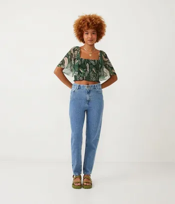 Calça Mom em Jeans com Elástico na Cintura Azul - Tam. 34 e 36