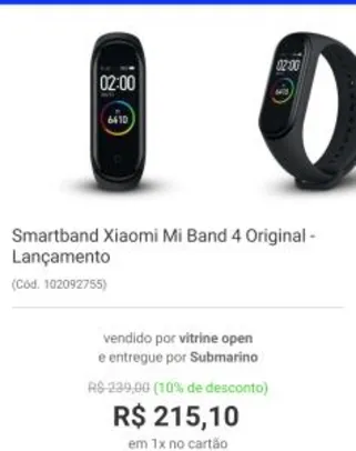 [AME 30% ]  Smartband Xiaomi Mi Band 4 Original - R$215