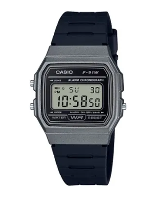 relógio casio masculino  digital  - f-91wm-1bdf prateado