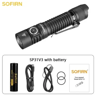 Nova lanterna tática sofirn sp31 v3.0 sst40 2000lm com interruptor duplo tipo c indicador de energia recarregável 18650 6000k tocha