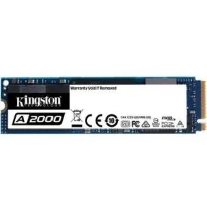 SSD Kingston A2000, 500GB, M.2 NVMe, Leitura 2200MB/s, Gravação 2000MB/s