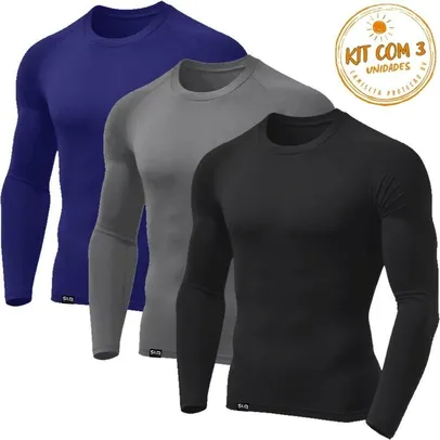 Kit com 3 Camisetas Térmicas UV Proteção Solar Masculina