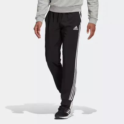 Calça Malha Barra Afunilada AEROREADY Essentials 3-Stripes Adidas - Preto+Branco