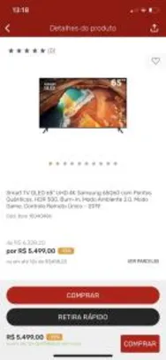Smart TV QLED 65" Samsung Q60 4K HDR | R$5.499