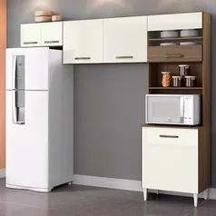 Cozinha Compacta Aramóveis Harmonia com 6 Portas e 4 Prateleiras - 226cm de largura - Âmbar TX/Off White
