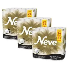 Papel Higiênico Neve Supreme Dermacare Folha Tripla Leve 24 Pague 21 – 72 Rolos