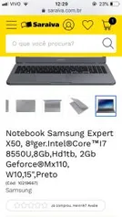 Notebook Samsung Expert X50, 8ºger.Intel®Core™I7 - R$2639