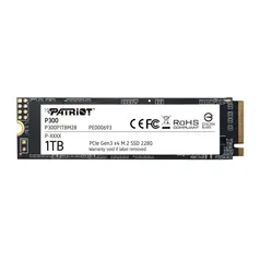 SSD Patriot P300 1TB, M.2 2280 PCIe Gen3x4, NVMe, Leitura: 2100MB/S e Gravação: 1650MB/s | R$760