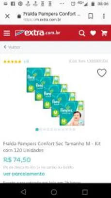 Fralda Pampers Confort Sec Tamanho M - Kit com 120 Unidades | R$74,50