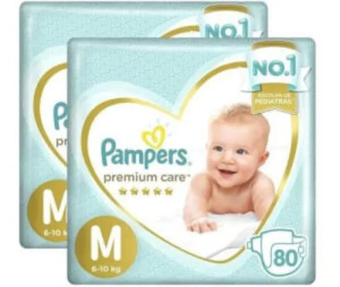 Kit Fralda Infantil Pampers Premium Care Com Dois Pacotes | tam M | R$108