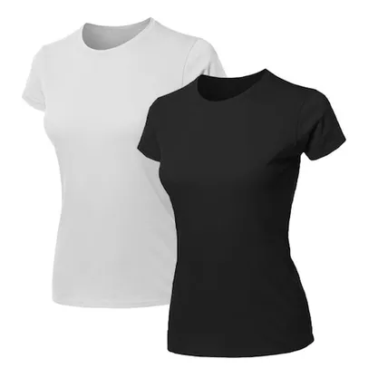 Kit 2 Blusas Feminina Tshirt Algodão Camiseta Baby Look Slim Fit Gola Redonda Básica