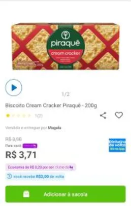 [APP] [Clube da Lu] [Magalu Pay] Biscoito Cream Cracker Piraquê - 200g | R$1,71