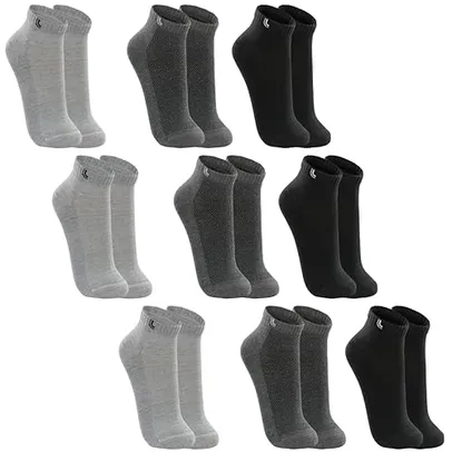 LUPO Kit 9 Pares Meia Lupo Sport Cano Curto Algodão Adulto, 3 Cinzas - 3 Chumbos - 3 Pretas, 41-44