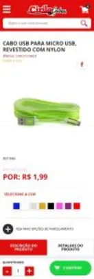 Cabo USB para Micro USB, Revestido com Nylon - R$2