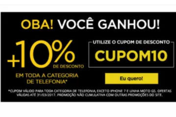 10% de desconto em toda categoria de telefonia - Cupom >>  CUPOM10