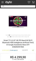 Smart TV LG 65" 4K IPS NanoCell IOT-65NANO81SNA | R$4300