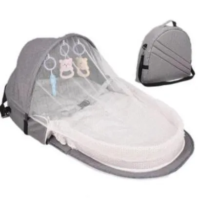 Ninho bolsa cama de bebê com mosquiteiro viagem portátil dobrável cinza R$ 186