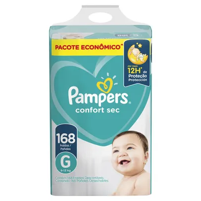 Fralda Descartável Infantil Confort Sec G Pampers Pacote com 168 Unidades Pacote Econômico