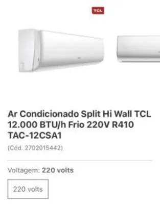Ar Condicionado Split Hi Wall TCL 12.000 BTU/h Frio 220V | R$1058
