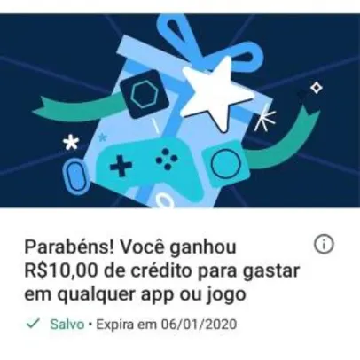 [Usuários Selecionados] R$10 para gastar em apps ou jogos
