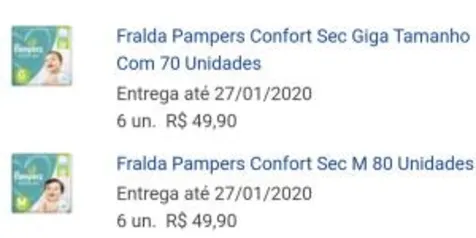 Fralda Pampers Confort Sec Giga Tamanh R$ 50